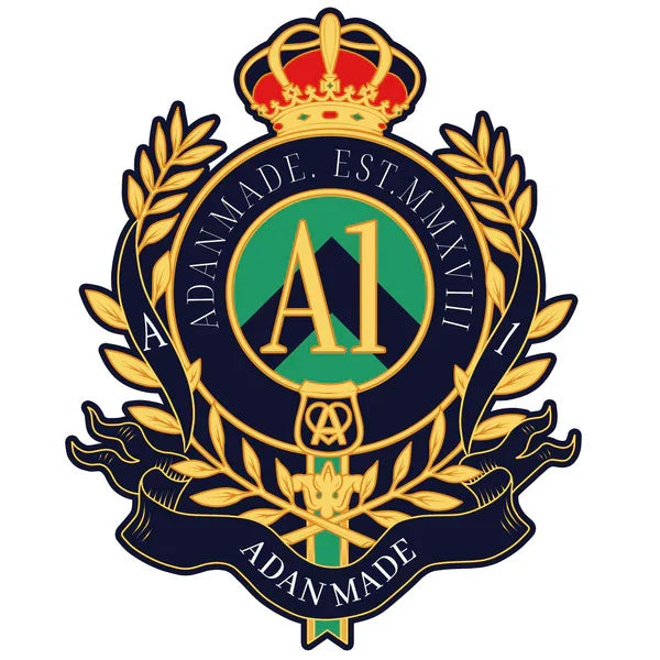 A1 Drumkit cover: a navy and gold crest with a green A1 shield under a crown