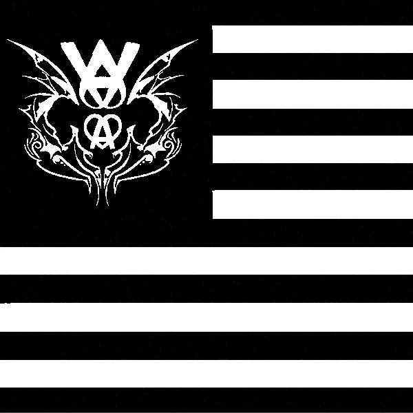 Musikmade Drumkit cover: a black and white striped flag with an ornate emblem