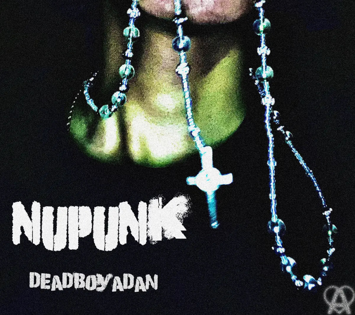 Nupunk Drumkit cover: a rosary hanging around a neck under green light